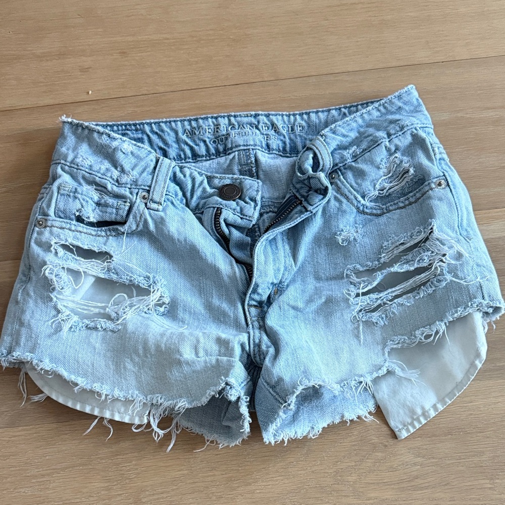American Eagle Outfitters Light Blue Distressed Jean Shorts